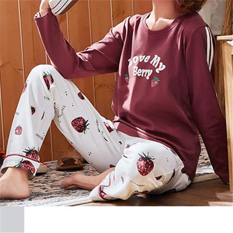 Весенняя пижама с длинными рукавами из 100% хлопка для женщин женские пижамы