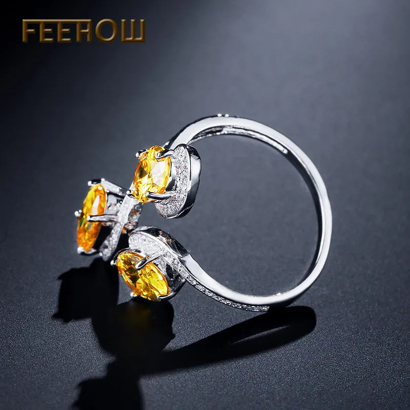 FEEHOW Роскошные CZ геометрический Форма кольцо из белого золота Модные украшения