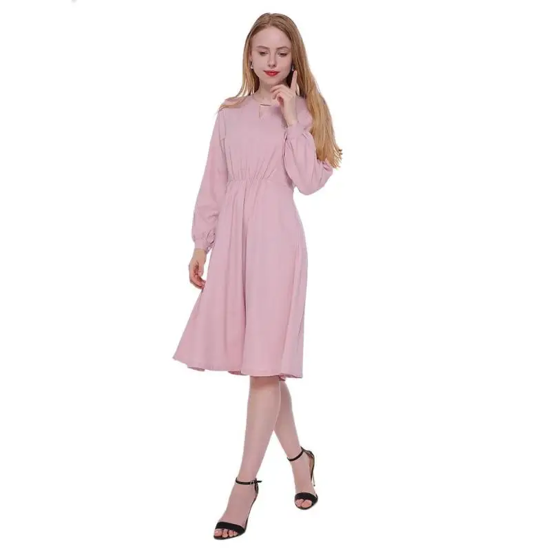 Autumn Winter Long Sleeve Casual Dresses Girl Women 2018 Puff Blue White Pink Midi Party Swing Dress Clothes | Женская одежда