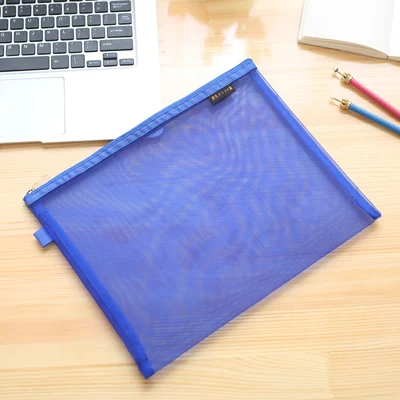 A4 Deep blue JIANWU A4 A5 B6 MUJI STYLE Simple nylon transparent mesh bag data bag Folder stationery storage bag School Supplies - Цвет: A4 Deep blue