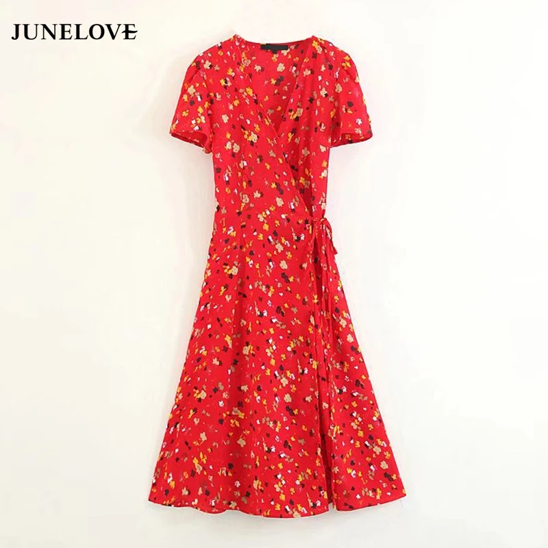 Женское платье до середины икры JuneLove повседневное Свободное с цветочным принтом