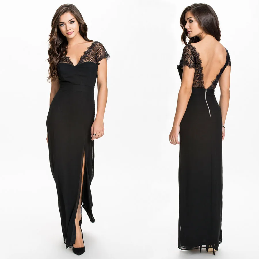 Женское длинное платье с открытой спиной повседневное Черное Платье макси