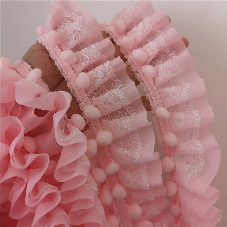 5CM Pink Chiffon pleated lace wool pompom home handmade rose floral Lace Accessories diy decoration | Дом и сад