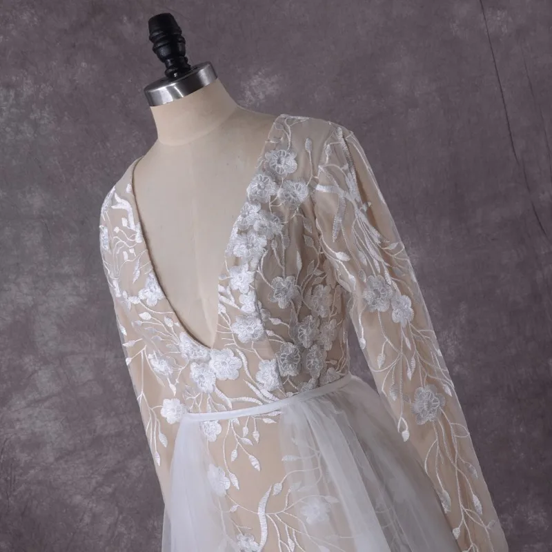 Винтажное кружевное свадебное платье русалки с длинным рукавом 2018 LORIE Robe