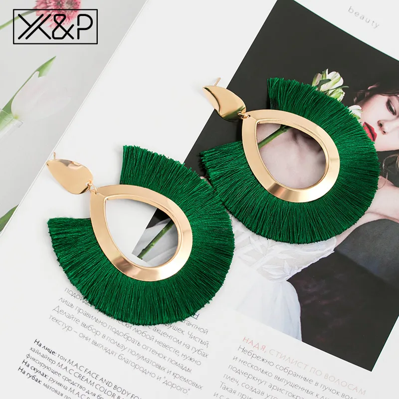 Green 1 X& P модные богемные серьги с большими кисточками для женщин трендовые массивные крупные висячие серьги с бахромой Za Pendientes ювелирные изделия - Окраска металла: Green 1