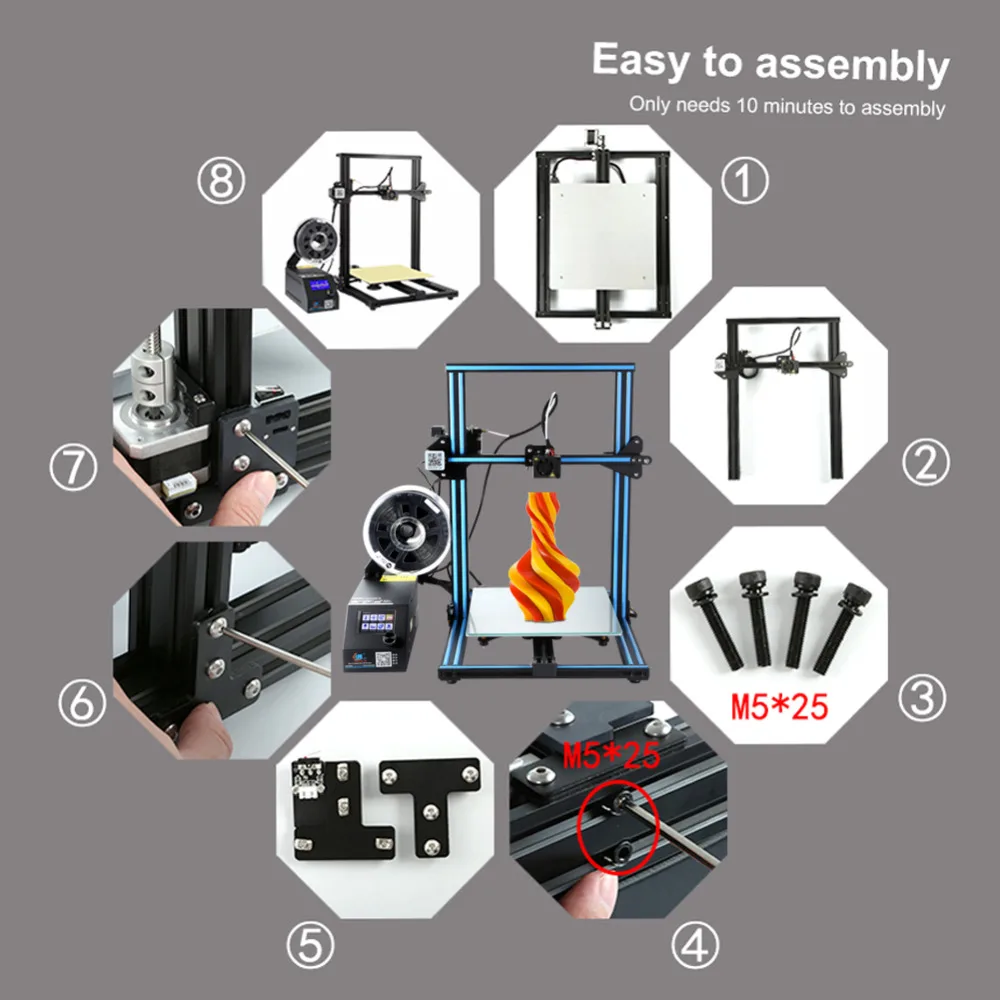 CR-10 3d принтер DIY Набор полностью Металлическая алюминиевая рамка большой размер печати 300*300*400 мм n 200 г нить+ Горячая кровать+ 8 г SD карта Creality 3D
