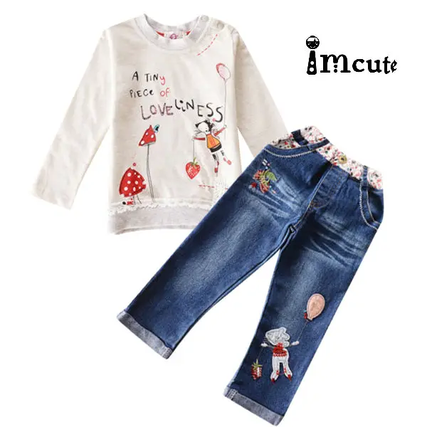 Комплект одежды для маленьких девочек свитер и джинсы с героями мультфильмов