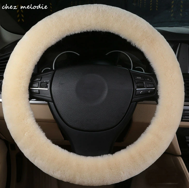 Меховой чехол для руля автомобиля универсальный натуральный зеленый из