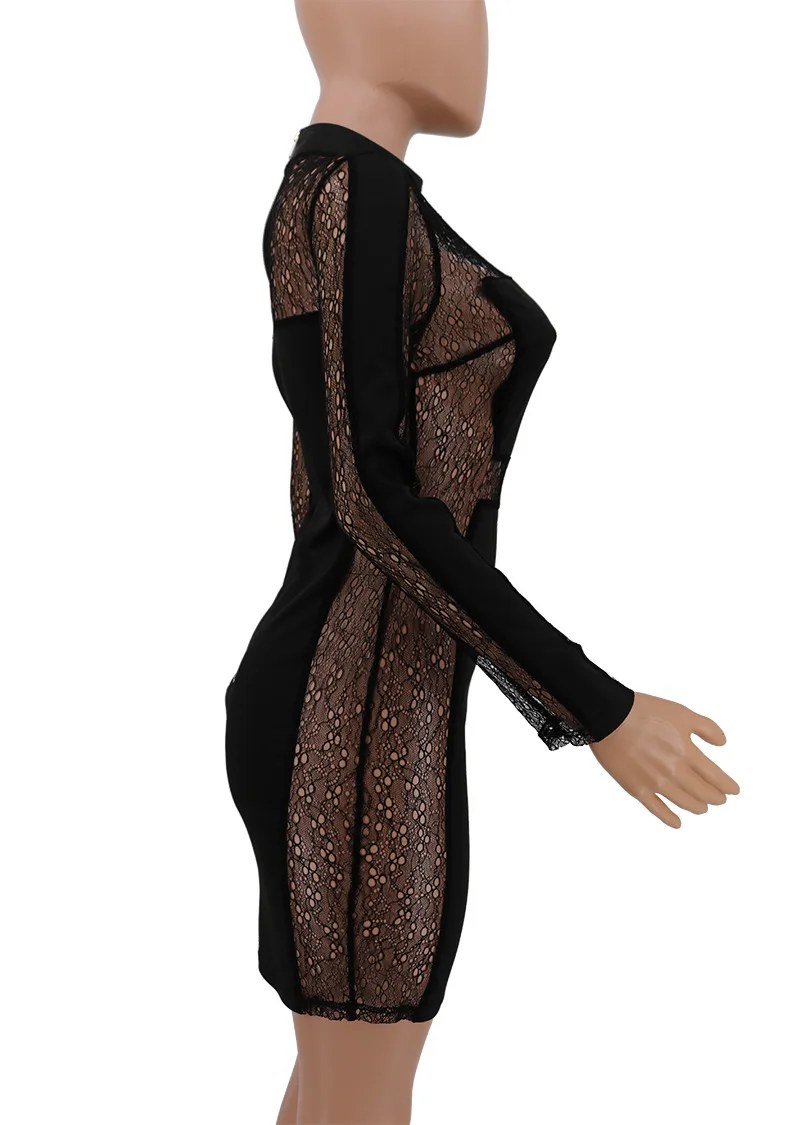 AHVIT черное кружевное Лоскутное Сексуальное Платье-футляр женское Прозрачное