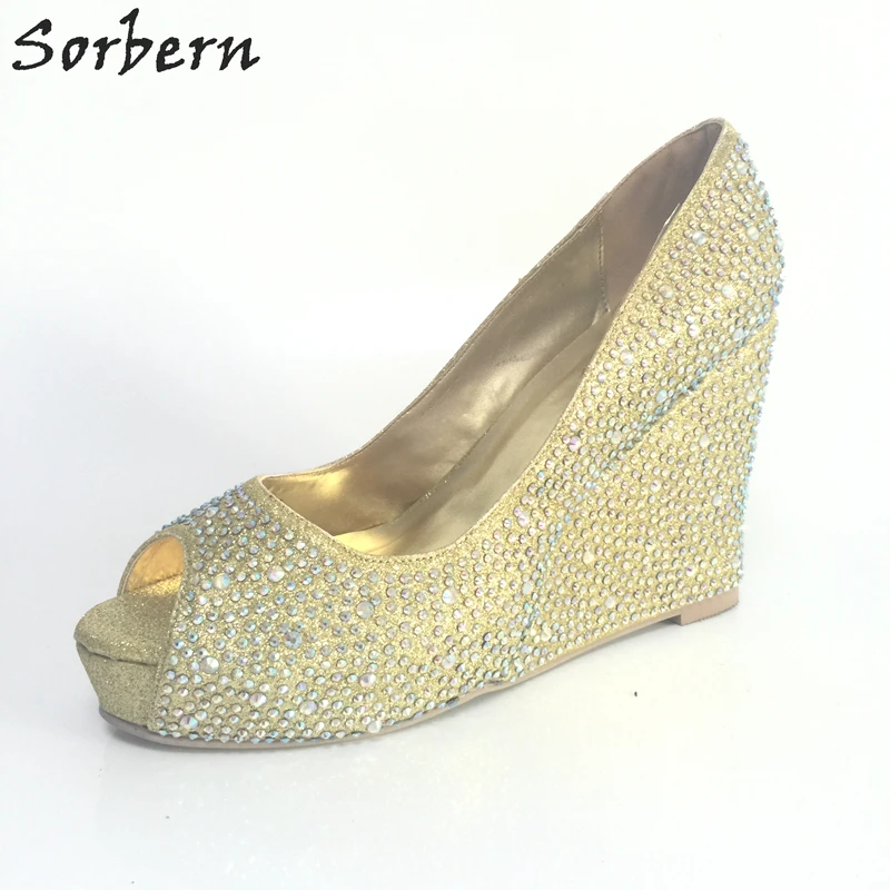 

Sorbern Crystal Sandalias Mujer 2017 Women Sandals Wedges Peep Toe Plus Size Wedges Sandals Sandalia Plataforma Ankle Boots