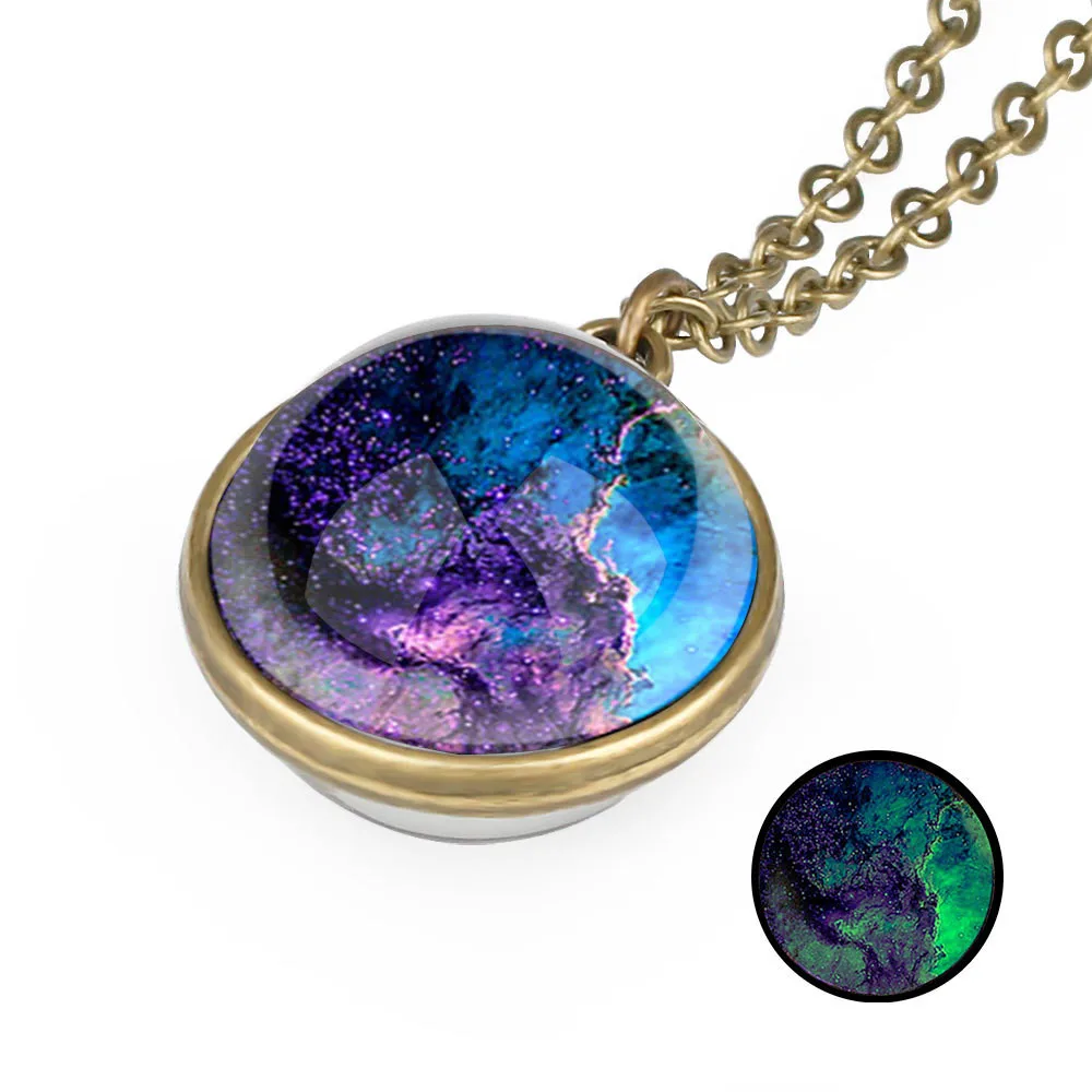 18mm Night Glow Double-sided Glass Sphere Pendant Nebula Galaxy Solar System Link Chain Necklace Universe Planet Jewelry Gift | Украшения и