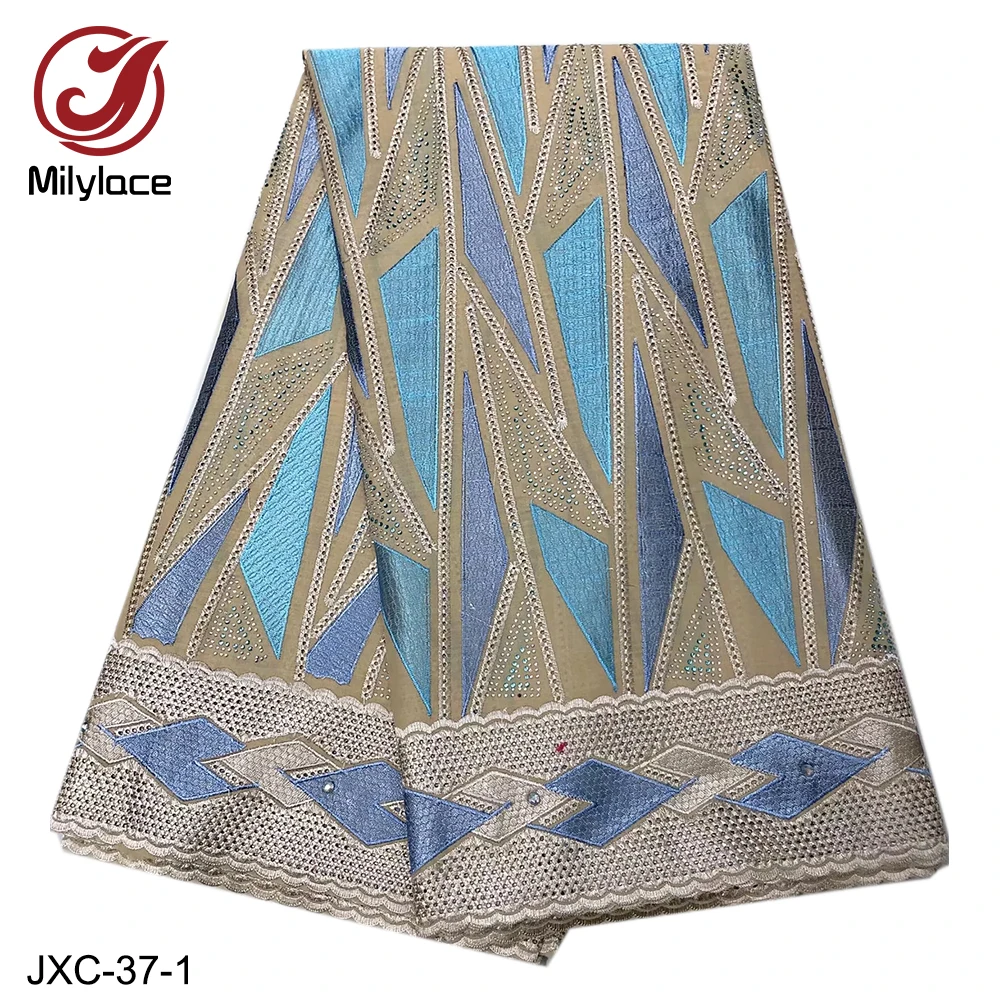 

African Cotton Lace Fabric with Stones Mixed Color Embroidery Swiss Voile Lace In Switzerland 5 Yards Per Lot JXC-37