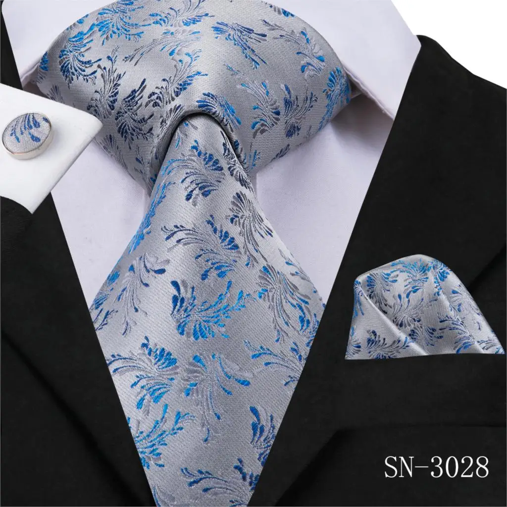 SN-3028 C-3048 Hi-Tie Роскошный Шелковый мужской Галстук Пейсли синий галстук носовой платок запонки набор 8,5 см Мужские Классические Вечерние и свадебные галстуки 150 см - Цвет: SN-3028