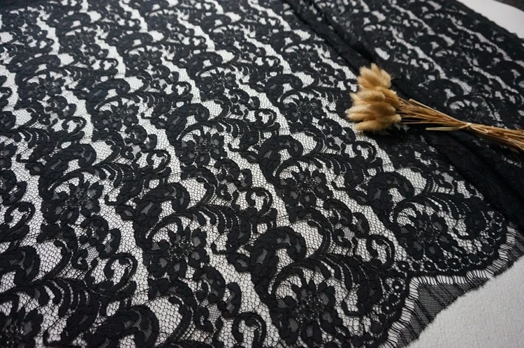 

150*150cm Black Eyelash lace trimming Chantilly traditional lace fabric for Wedding Gowns Dress french lace trim accessories