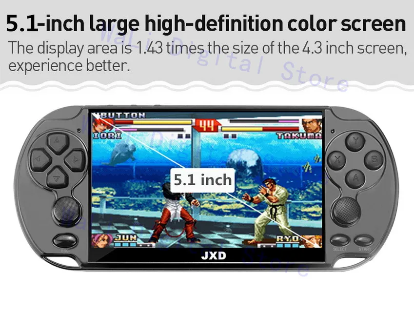 JXD Новинка 5,1 дюймов 48 ГБ 128 бит видео игровая консоль встроенные 9450 игры для cps/neogeo/gba/GB/snes/nes/sega консоль для детей mp3 MP5