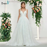 dressv ivory elegant v neck a line appliques sleeveless wedding dress floor length bridal outdoorchurch lace wedding dresses