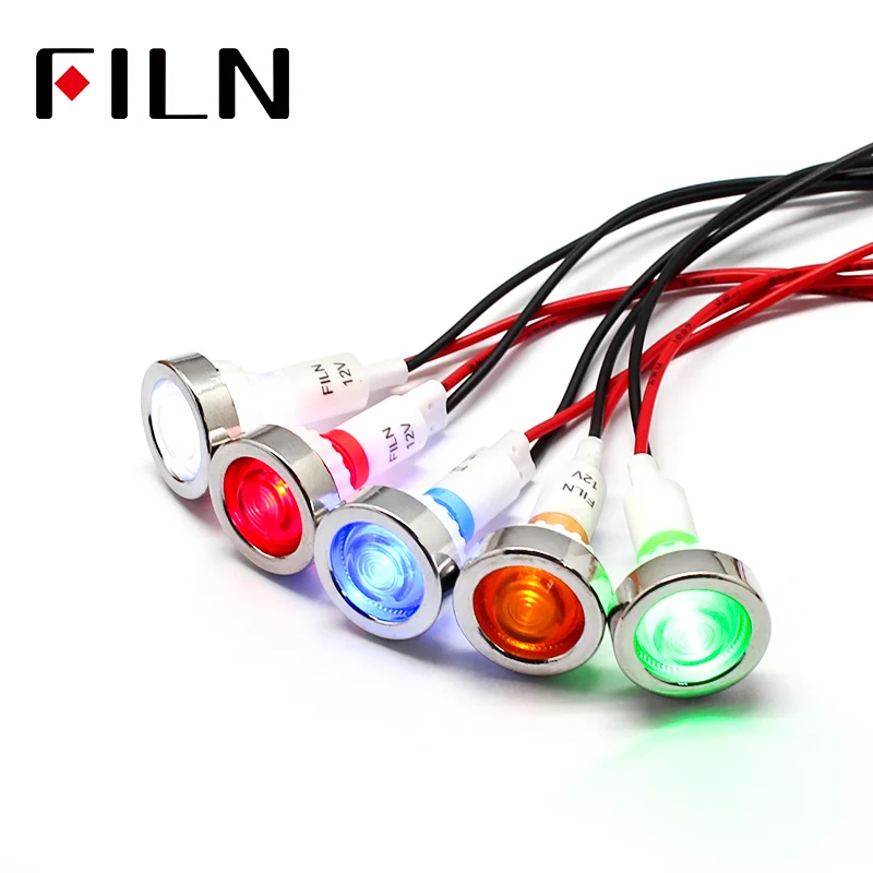 FILN 12v 220v 10 мм Светодиодная пластиковая сигнальная светового Индикатора лампа с 20 см cbale