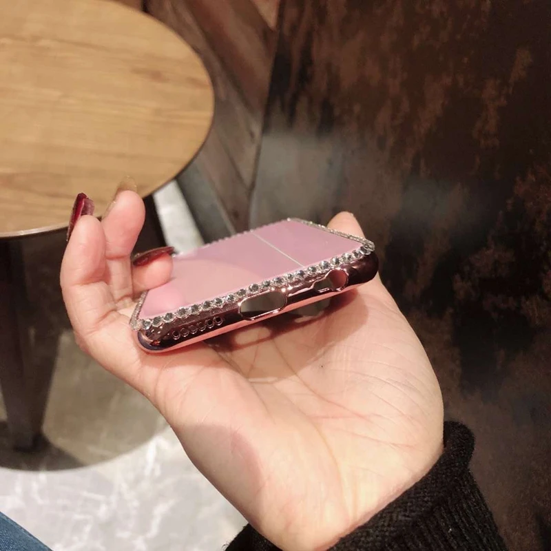 Цветной лазерный чехол Aurora для iPhone X 8 7 Plus 6 6s с бриллиантовым украшением