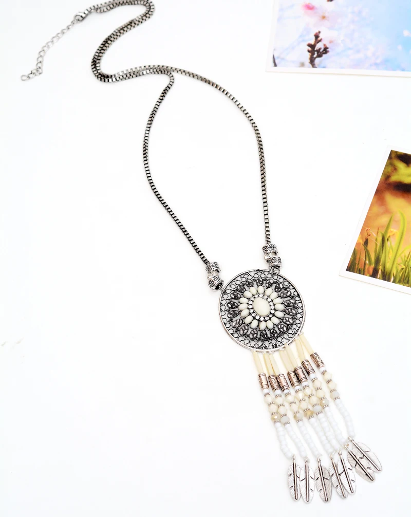 Богемский Винтажный Золотой/Серебряный Бисер с перьями большая круглая подвеска