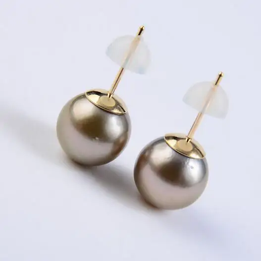 10MM Natural Color Genuine Tahitian Pearl Ear 9K Solid Yellow Gold | Украшения и аксессуары