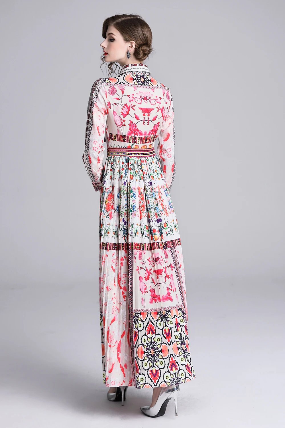 Женское модельное Платье макси с цветочным принтом повседневное праздничное