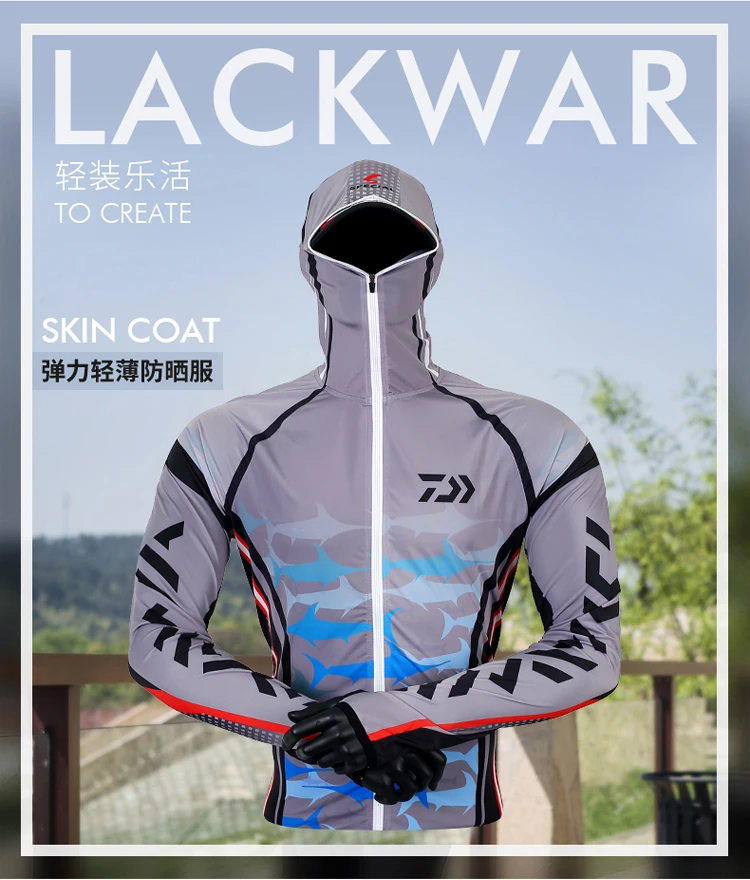 Daiwa Professional Fishing Hoodie Anti-UV Sunscreen Sun Protection Face Neck Fishing Shirt Breathable Quick Dry Fishing Clothes