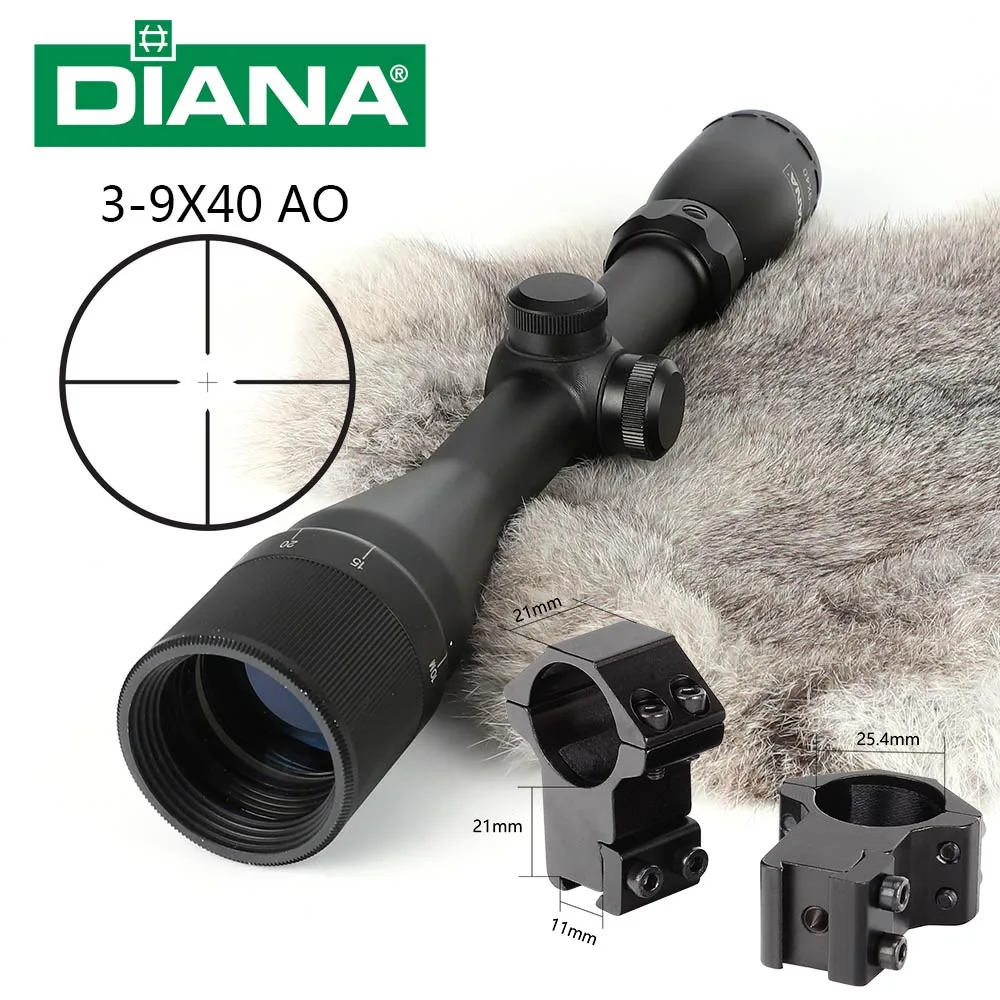 DIANA 3-9X40 AO тактические оптические прицелы 25,4 мм одна трубка Mil точка сетка оптический прицел охотничий прицел - Цвет: High Dovetail Rings
