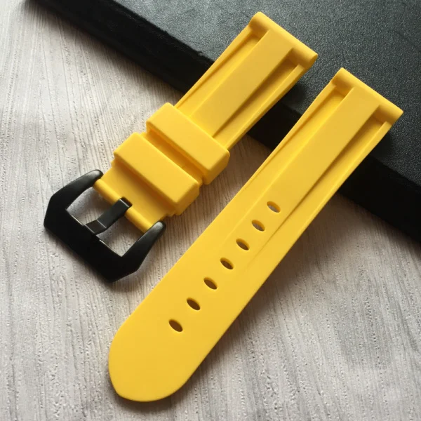 yellow black buckle Резиновый ремешок 24 мм черный синий водонепроницаемый силиконовый резиновый ремешок для часов Ремешок Для Panerai С PAM Man аксессуары инструмент - Цвет ремешка: yellow black buckle