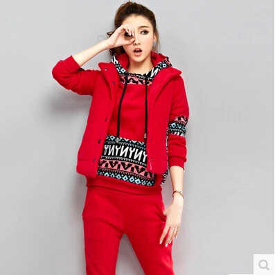 Sales Promotion 3pcs/set Womens Sets Casual Hoodies Hooded Outerwear Sweatshirt+Vest+Pants CoatsTracksuits | Женская одежда