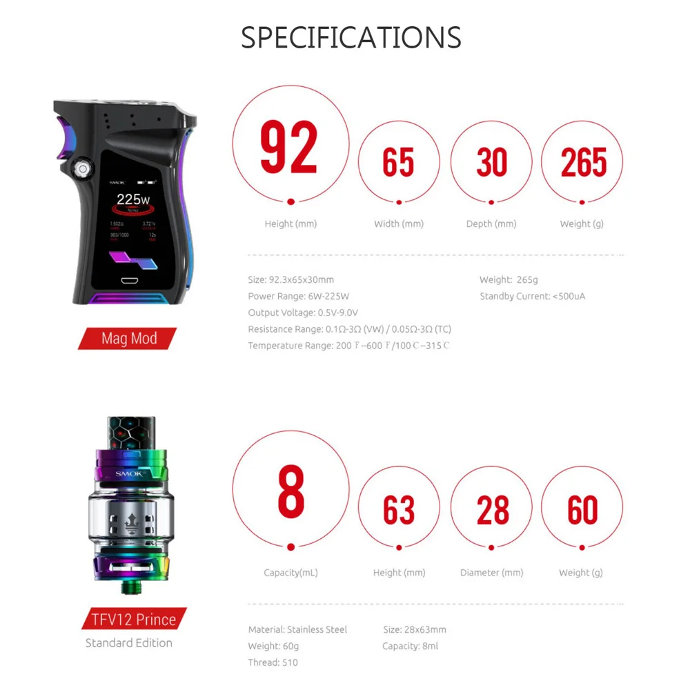 Оригинальный SMOK комплект MAG 225 W коробка Mod с TFV12 Prince Tank 8 мл распылитель испаритель