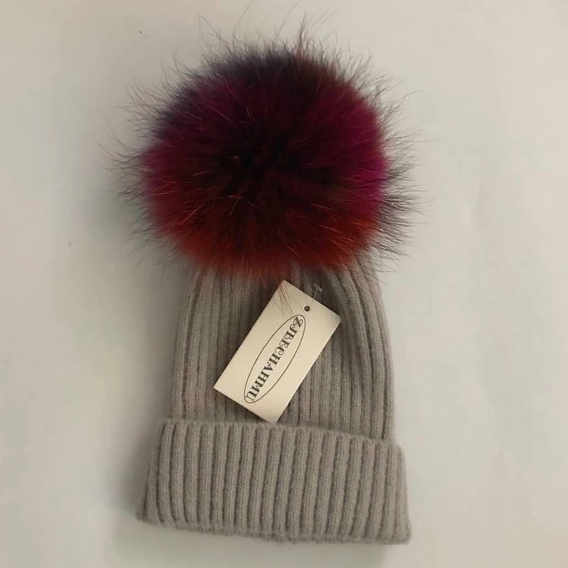 Women Light Drey Повседневные помпоны из натурального Лисьего меха и норки, 15 см, Skullies Beanies, шапки для женщин и девушек, зимние шерстяные теплые шапки Skullies Beanies, шапки, Новые шапки - Color: Women Light Drey