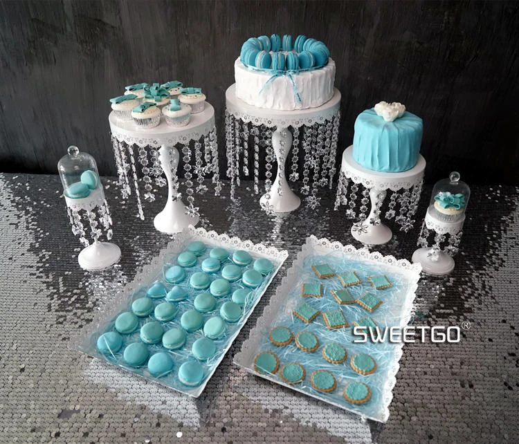 SWEETGO кристалл торт стенд набор 7 шт. белый цвет снег Подвески свадебный торт инструменты десерт стол подносы вечерние украшения события