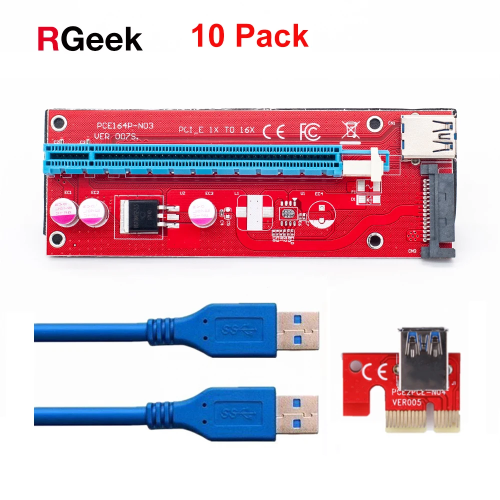 10 шт. Новинка красный VER007S PCI Express Riser Card 1x до 16x E extender 60 см USB 3 0 кабель 15Pin SATA для BTC
