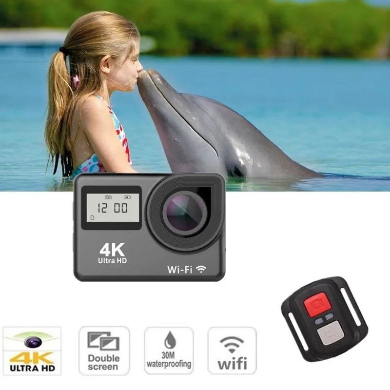 4K экшн-Камера 2," сенсорный экран wifi двойной экран 12 МП камера на шлем 30 м DV 170 градусов широкоугольный объектив Спортивная камера