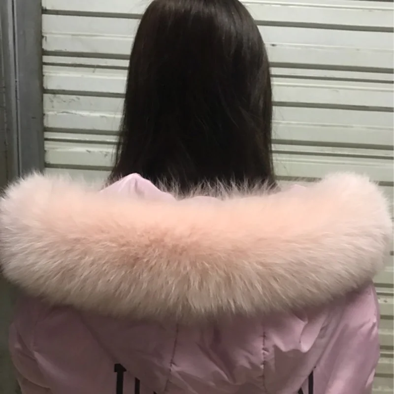 pink long80 width12 Воротник из лисьего меха для капюшона, натуральный Лисий мех, капюшон с отделкой, шарф, большой меховой воротник, натуральный воротник, отделка на заказ, большой натуральный мех ракона - Цвет: pink long80 width12