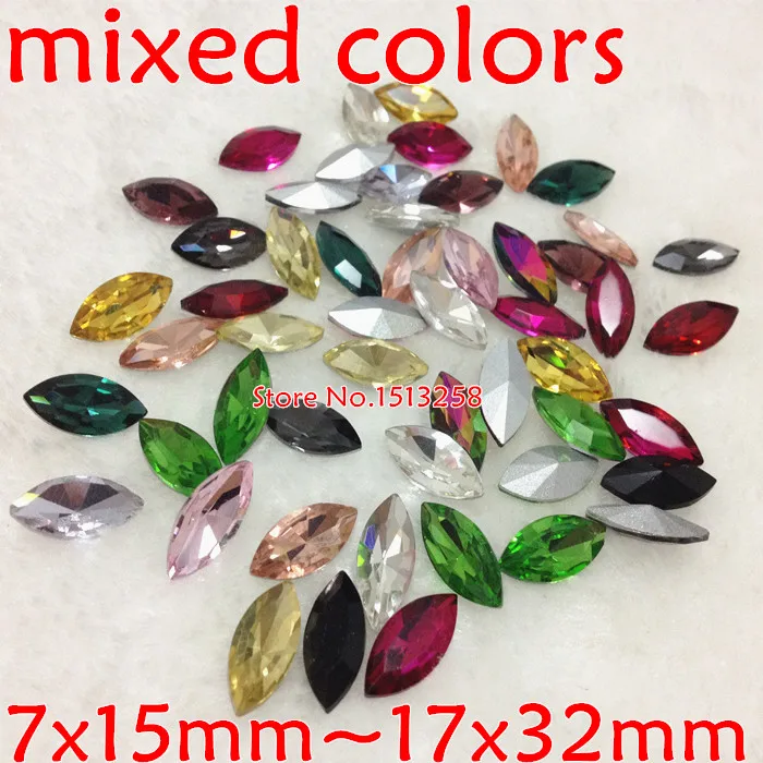 

Mixed Colors Navette Glass Crystal Fancy Stone 7x15mm,17x32mm,13x27mm,9x18mm Horse Eye Pointback Crystals Multi Colors