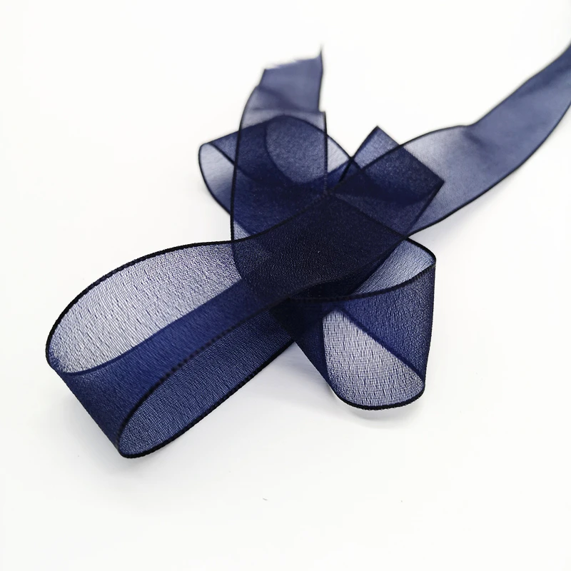 Navy Blue 5 ярдов " 25 мм Лента Свадебная вечеринка украшение ручной работы органза лента для заворачивания подарка банты для волос DIY Рождественская лента# SD - Цвет: Navy Blue