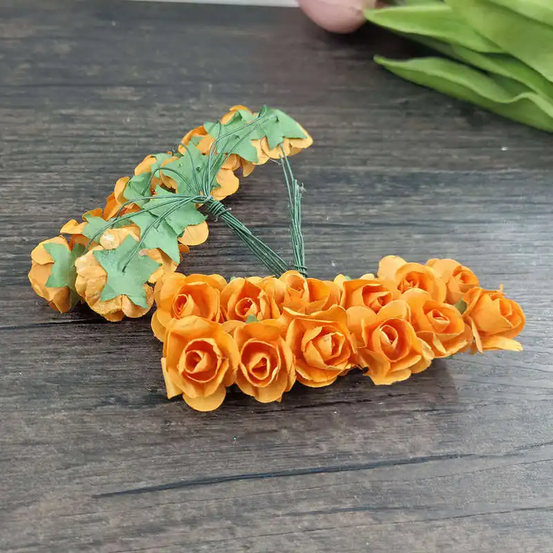 Orange 12 шт./лот, 1,5 см, искусственные розовые маленькие бумажные вечерние товары ручной работы, искусственные цветы, свадебные украшения автомобиля - Цвет: Orange