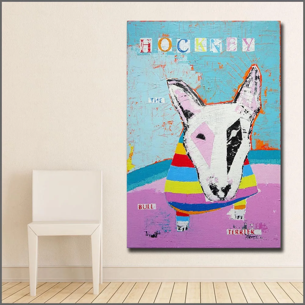 

Large size Printing David Hockney the Bull Terrier Dog Wall Art Picture Home Decor Living Room Modern Canvas Print Paintings