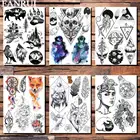 Временные тату-наклейки FANRUI с черепом смерти астронавтом планетами, геометрические татуировки с волком и перьями, Переводные татуировки для боди-арта, искусственные татуировки