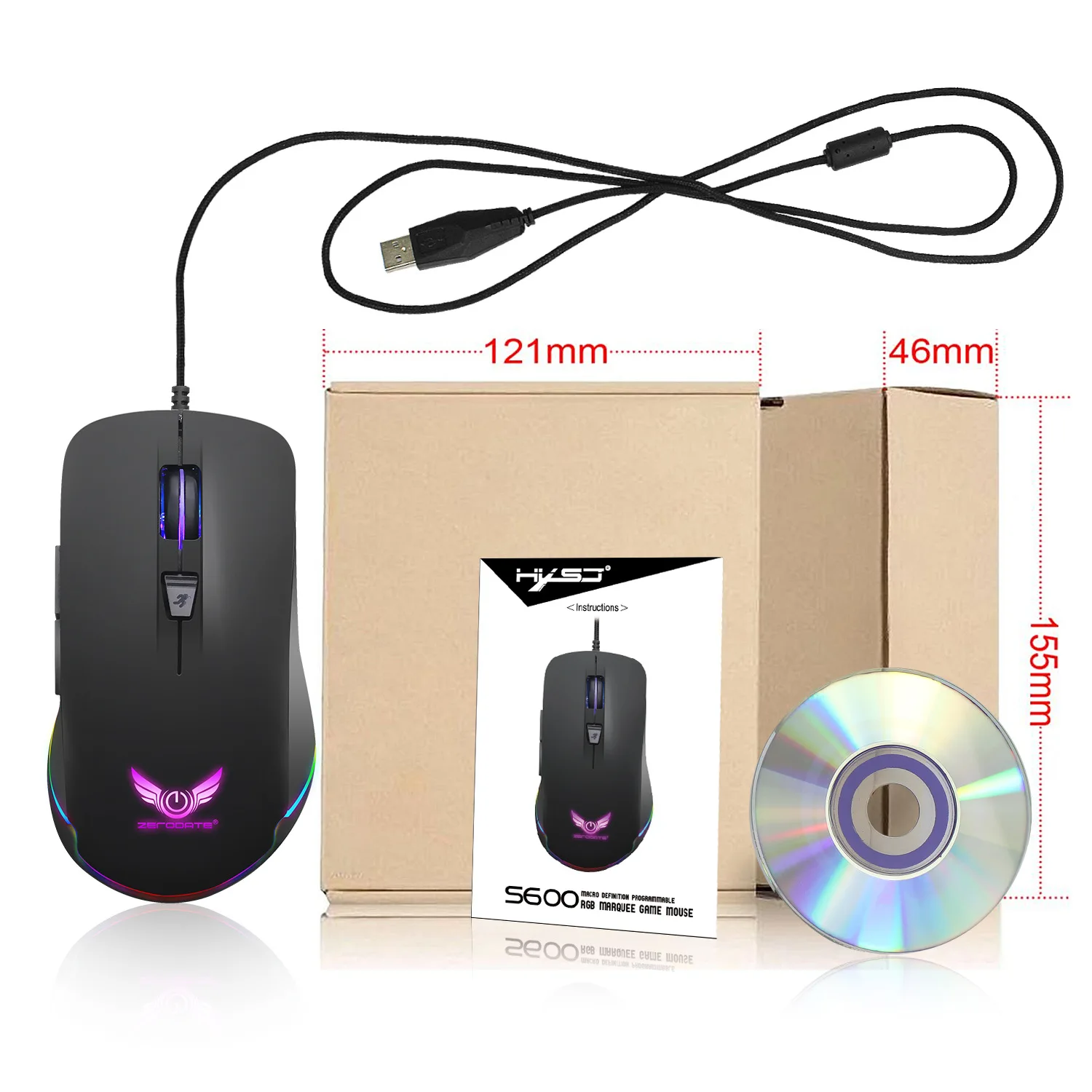ZERODATE S600 USB Проводная игровая мышь 4800 dpi 6 клавиш оптический макро Программируемый RGB компьютерная мышь профессиональная мышь для настольного компьютера