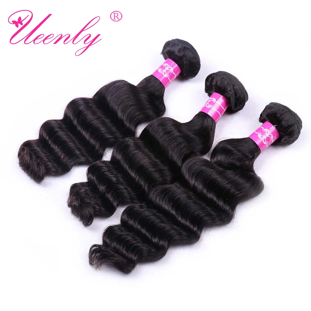 UEENLY свободные глубокая волна пряди с закрытием человеческие волосы Remy