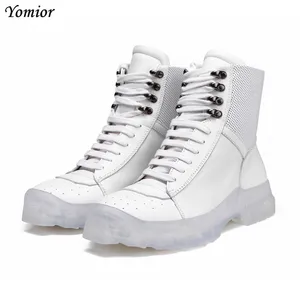 Мужские повседневные ботильоны из натуральной кожи, белые ботильоны ручной работы на прозрачной подошве со шнуровкой, весна-осень 2019