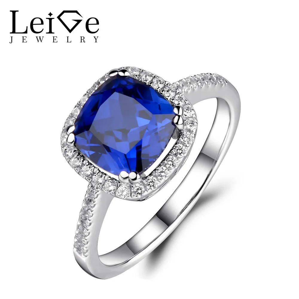 

Украшения leige сапфировое кольцо Halo обручальные кольца для женщин Стерлинговое Серебро 925 годовщина подарок синий драгоценный камень ювелир...