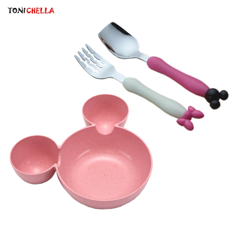 Набор посуды для кормления малышей милые миски мыши с вилкой ложка Детская