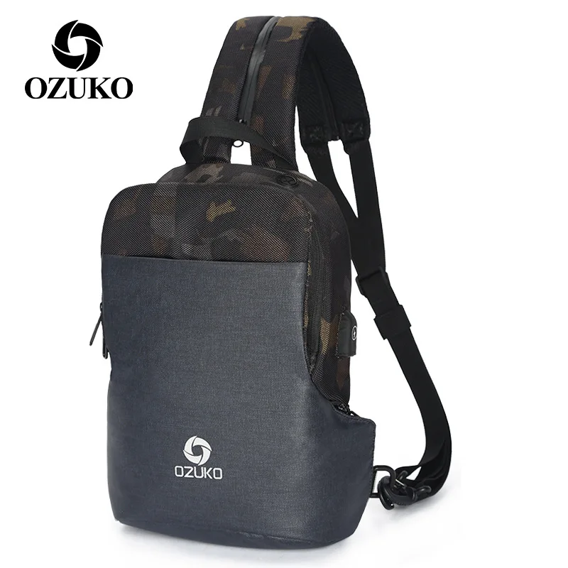 OZUKO 9067 мужская сумка через плечо, зарядка через usb, слинг, сумка-мессенджер, нагрудный пакет, подходит для 9," iPad, сумки через плечо для мужчин, летние короткие поездки - Color: camouflage
