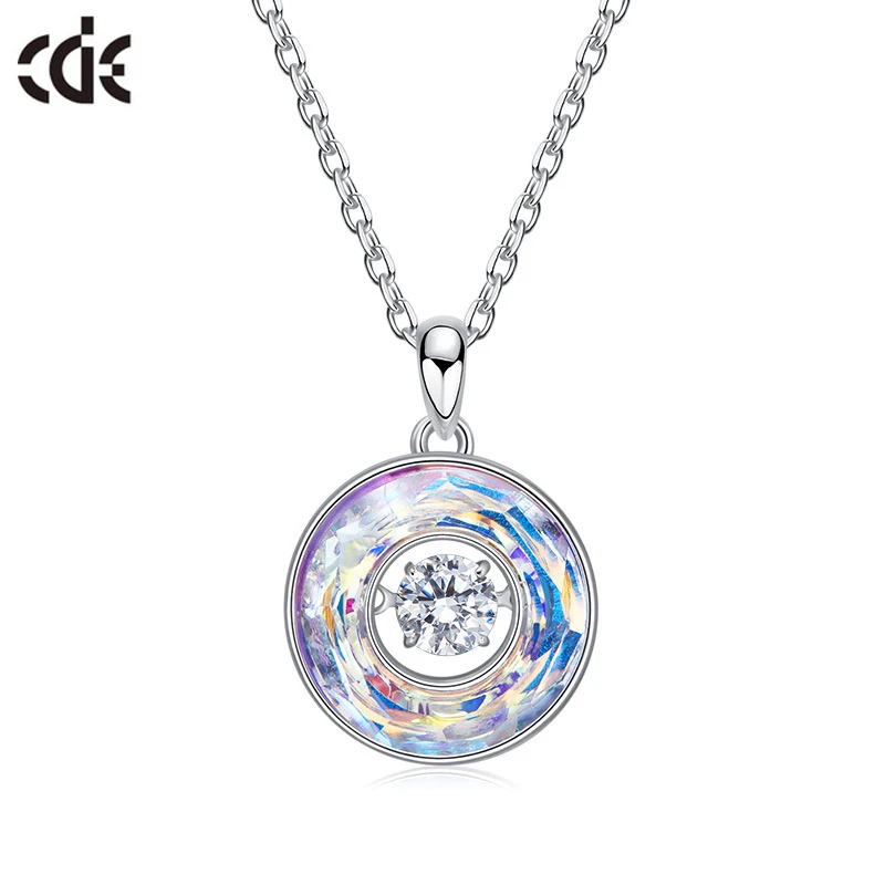 AB color CDE 925 пробы Серебряное ожерелье украшено кристаллами от Swarovski Круглый Кулон ожерелье Женская цепочка на шею ожерелья - Цвет камня: AB color