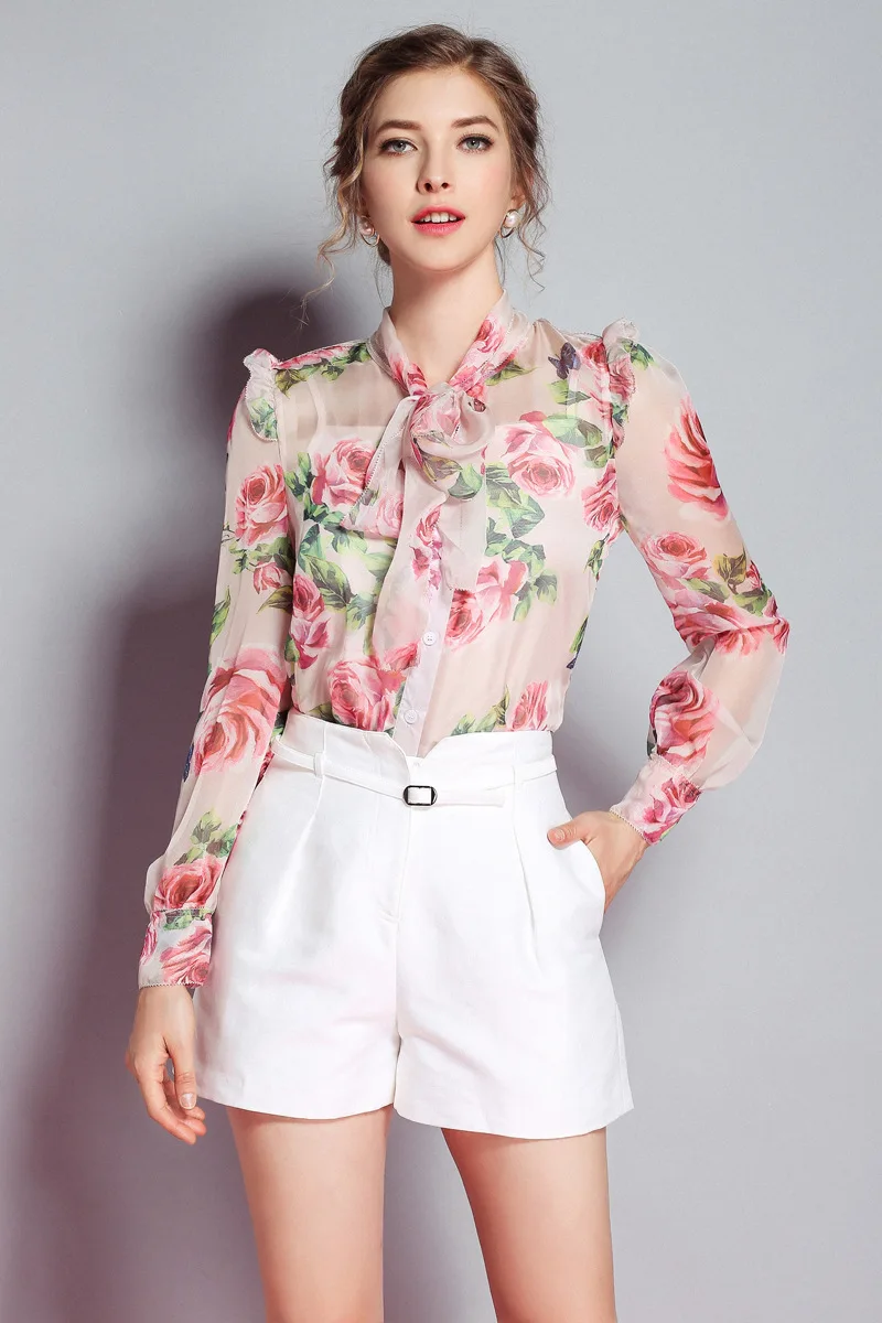 Женское миланское Новое поступление весенние женские рубашки с бантом длинными