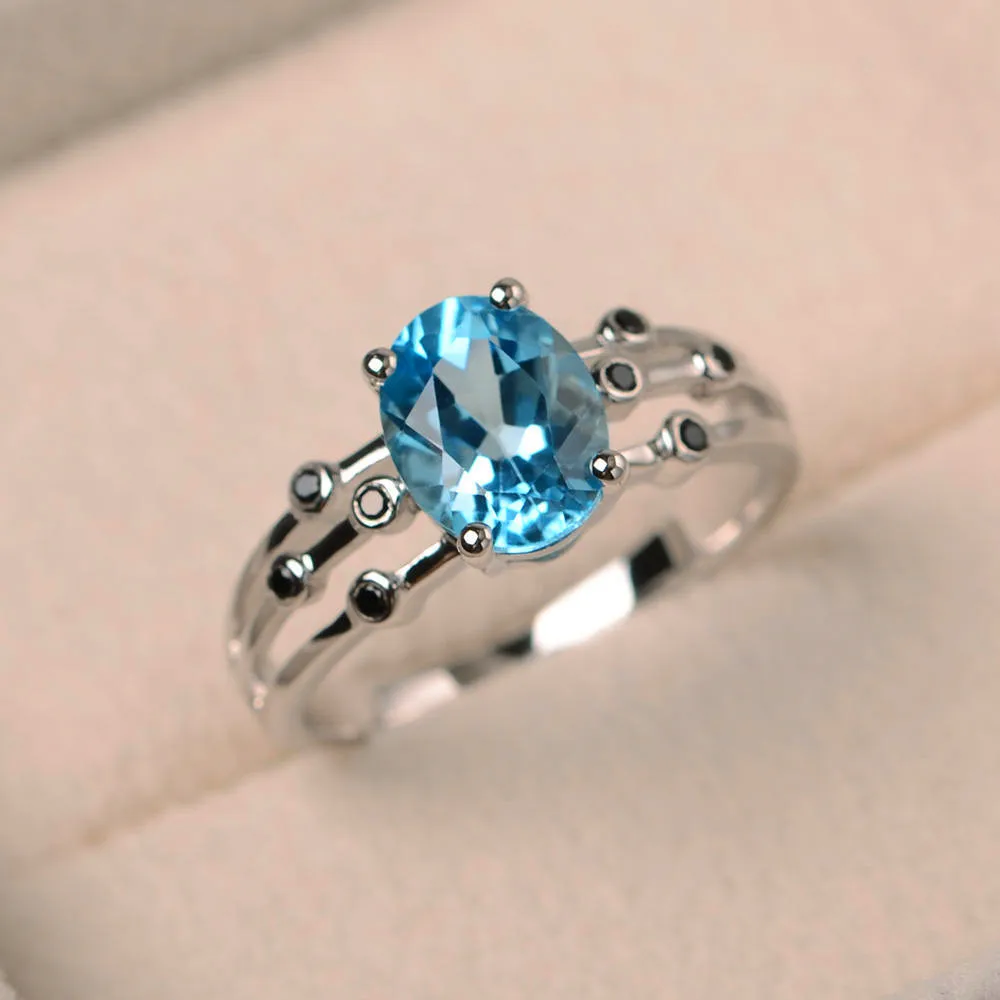 Aquamarine Милое женское кольцо с зеленым красным синим фиолетовым Черным Камнем, модное серебряное кольцо 925 пробы, свадебные ювелирные кристаллы, кольца для помолвки для женщин - Цвет основного камня: Aquamarine