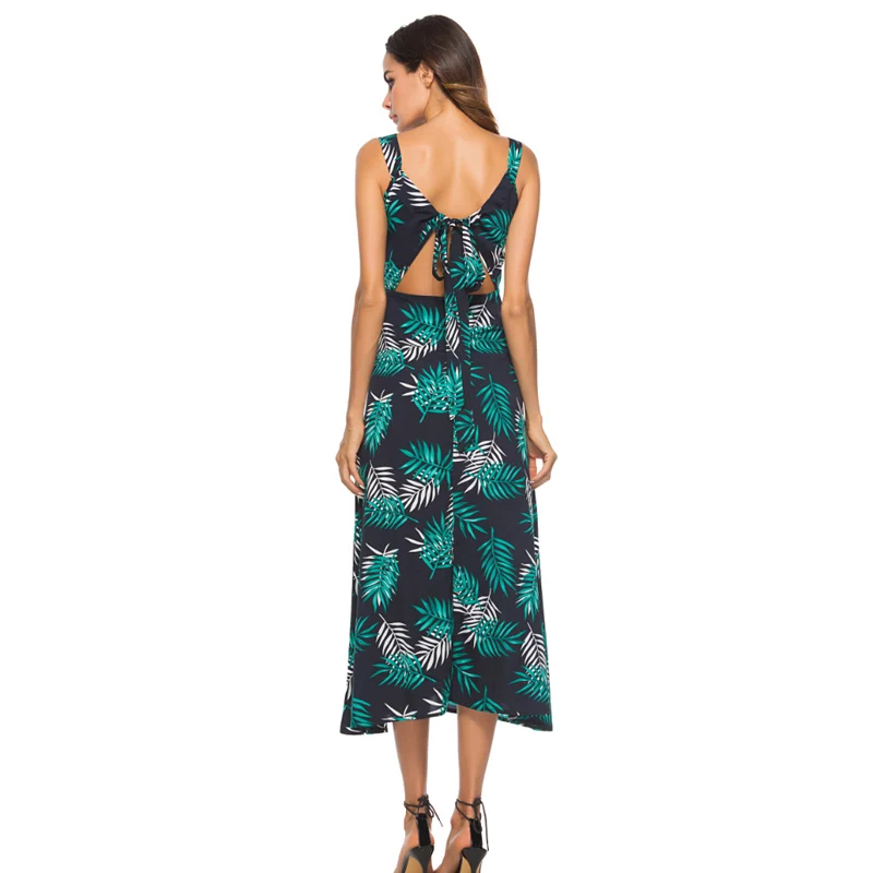 NAROSEDA 2018 Мода летнее платье без рукавов Boho печати Танк платья макси О-образным